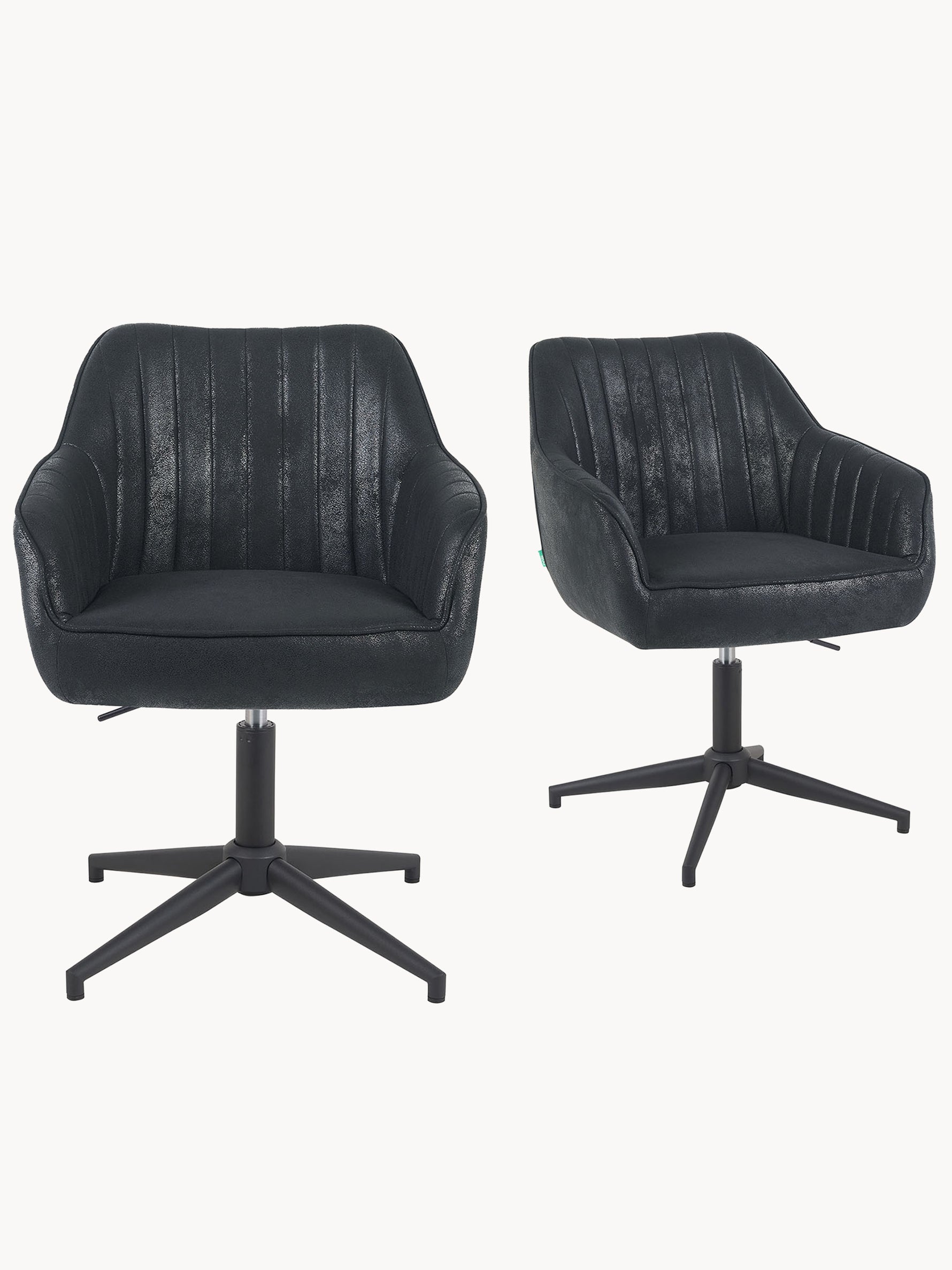 Esszimmerstuhl Mika-Maya 2er-Set 360° drehbar höhenverstellbar Federkern Metall Matt-Schwarz