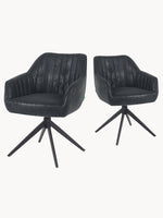 Esszimmerstuhl Mika-Kian 2er-Set 360° drehbar höhenverstellbar Federkern Metall Matt-Schwarz