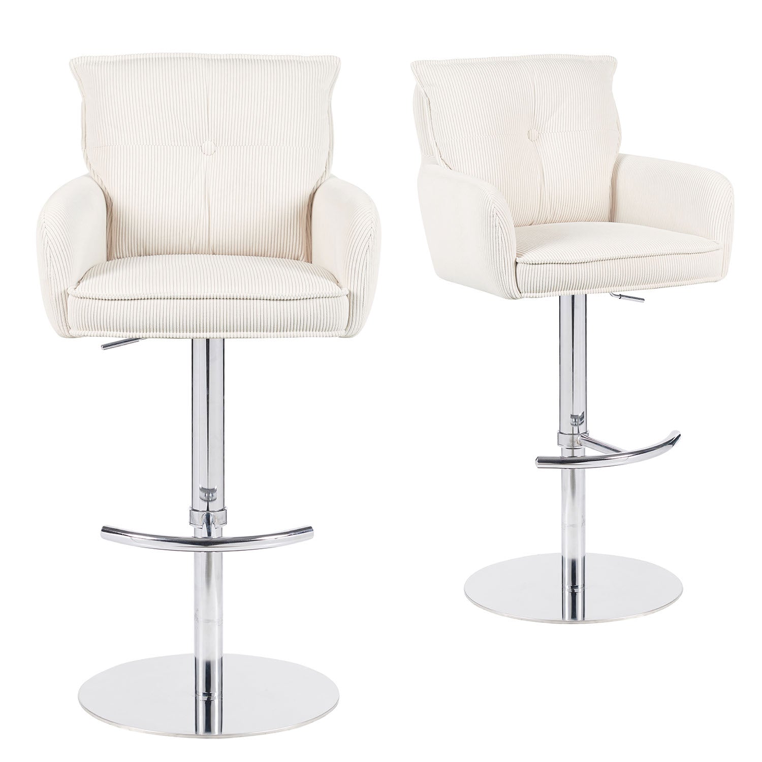 Barhocker Kira 2er-Set | Cord | Chromgestell höhenverstellbar | drehbar | DUBI Möbel