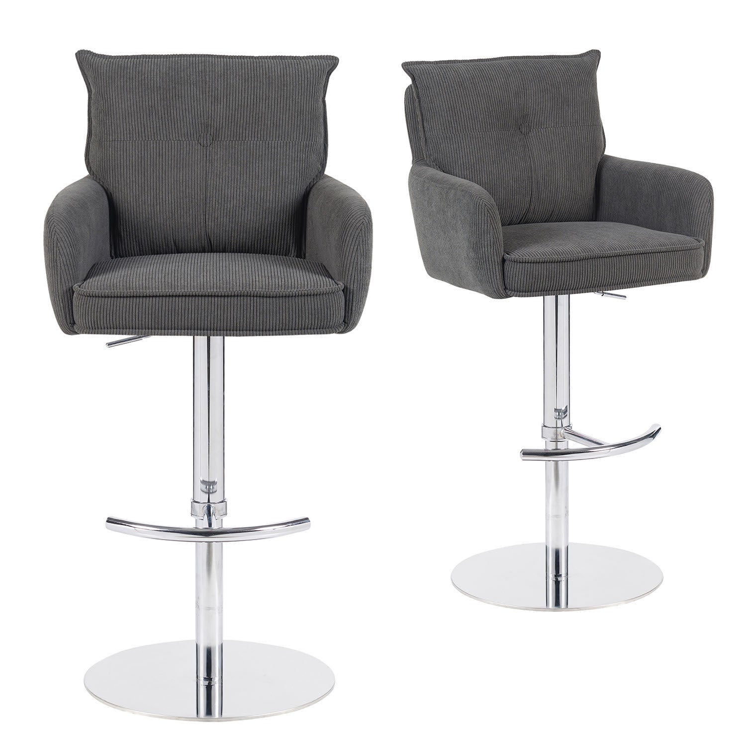 Barhocker Kira 2er-Set | Cord | Chromgestell höhenverstellbar | drehbar | DUBI Möbel
