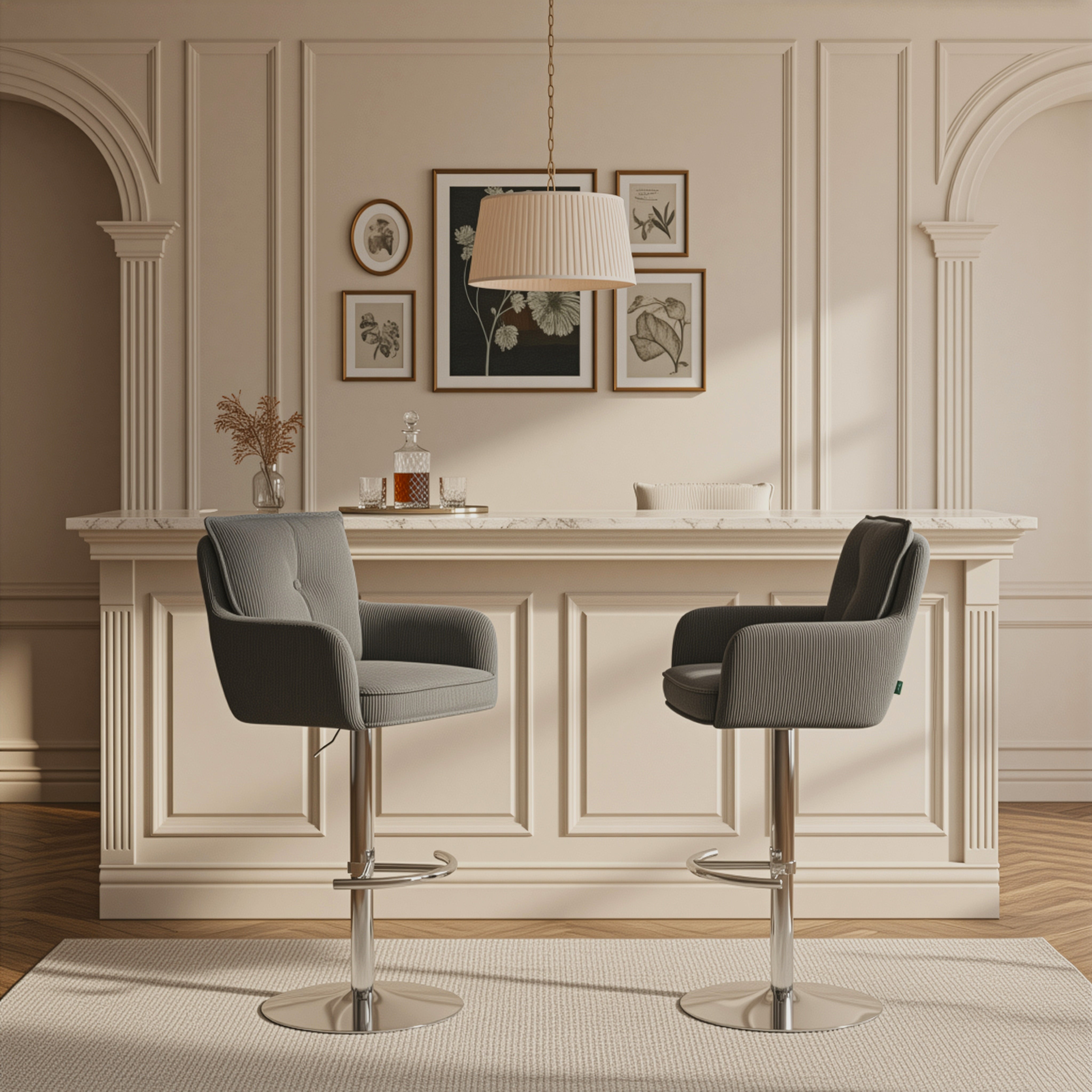Barhocker Kira 2er-Set | Cord | Chromgestell höhenverstellbar | drehbar | DUBI Möbel