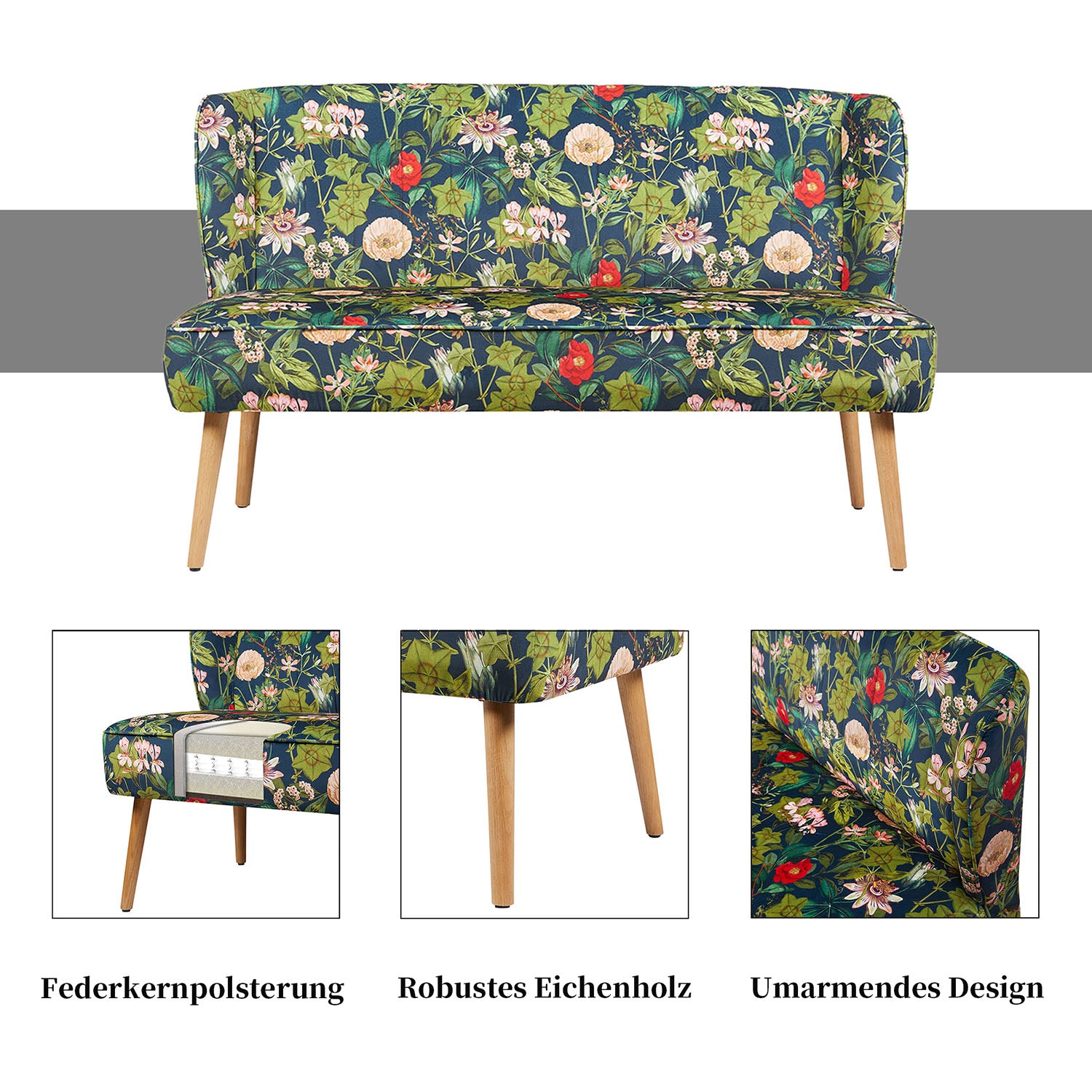 Esszimmerbank Sophia - gepolstert mit Federkern, Holzbeine aus Eiche