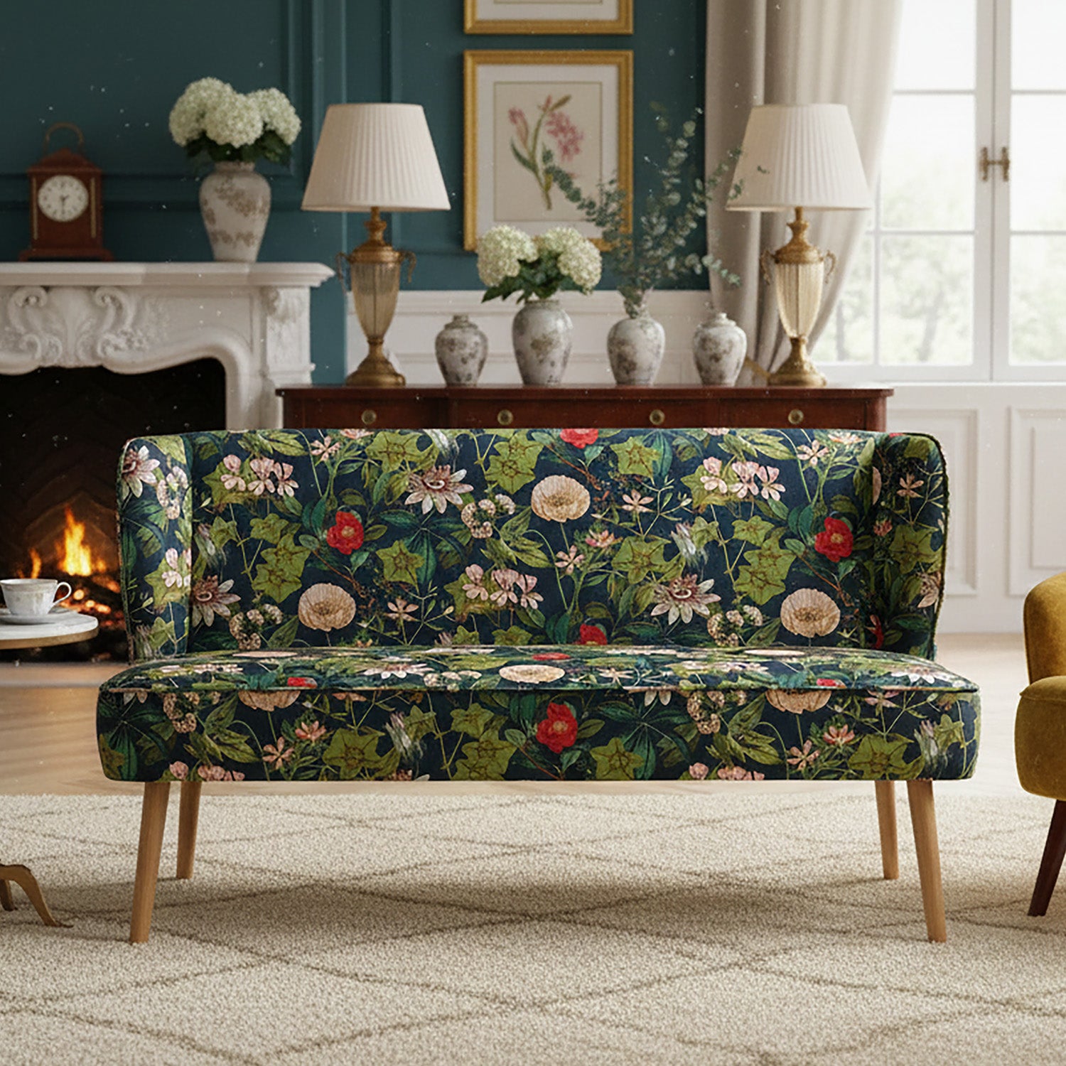 B-Ware Sitzbank Sophia, Blumen in 140cm, Federkernpolsterung