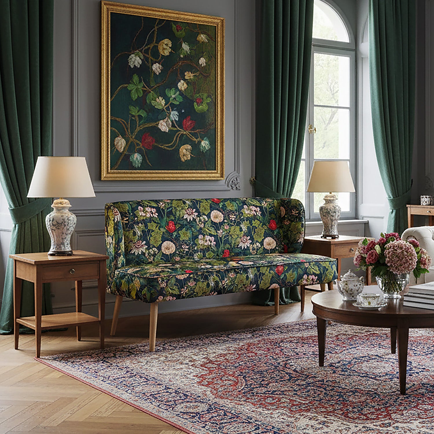 B-Ware Sitzbank Sophia, Blumen in 140cm, Federkernpolsterung