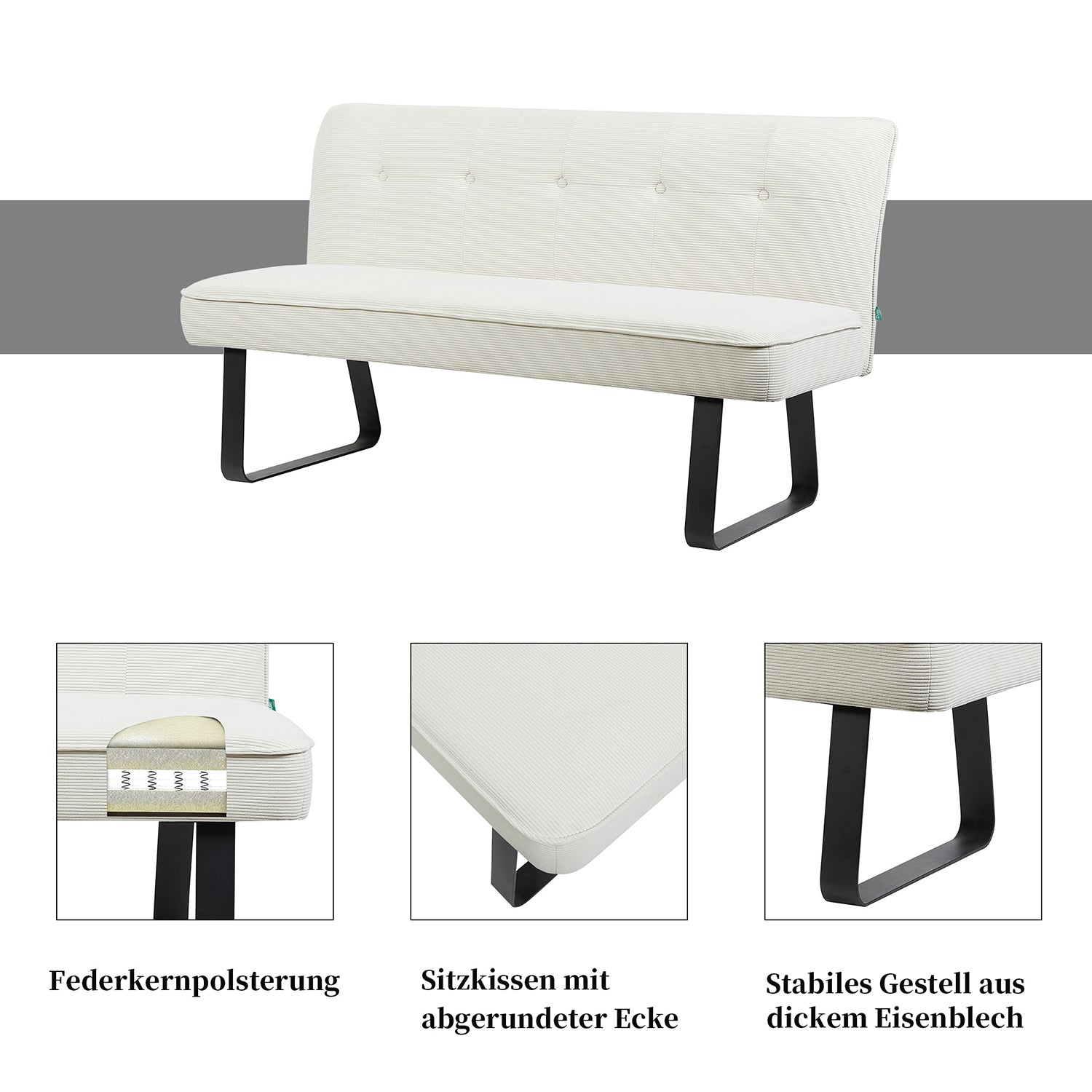 Esszimmerbank Emilia - Federkernpolsterung, mit Metallgestell