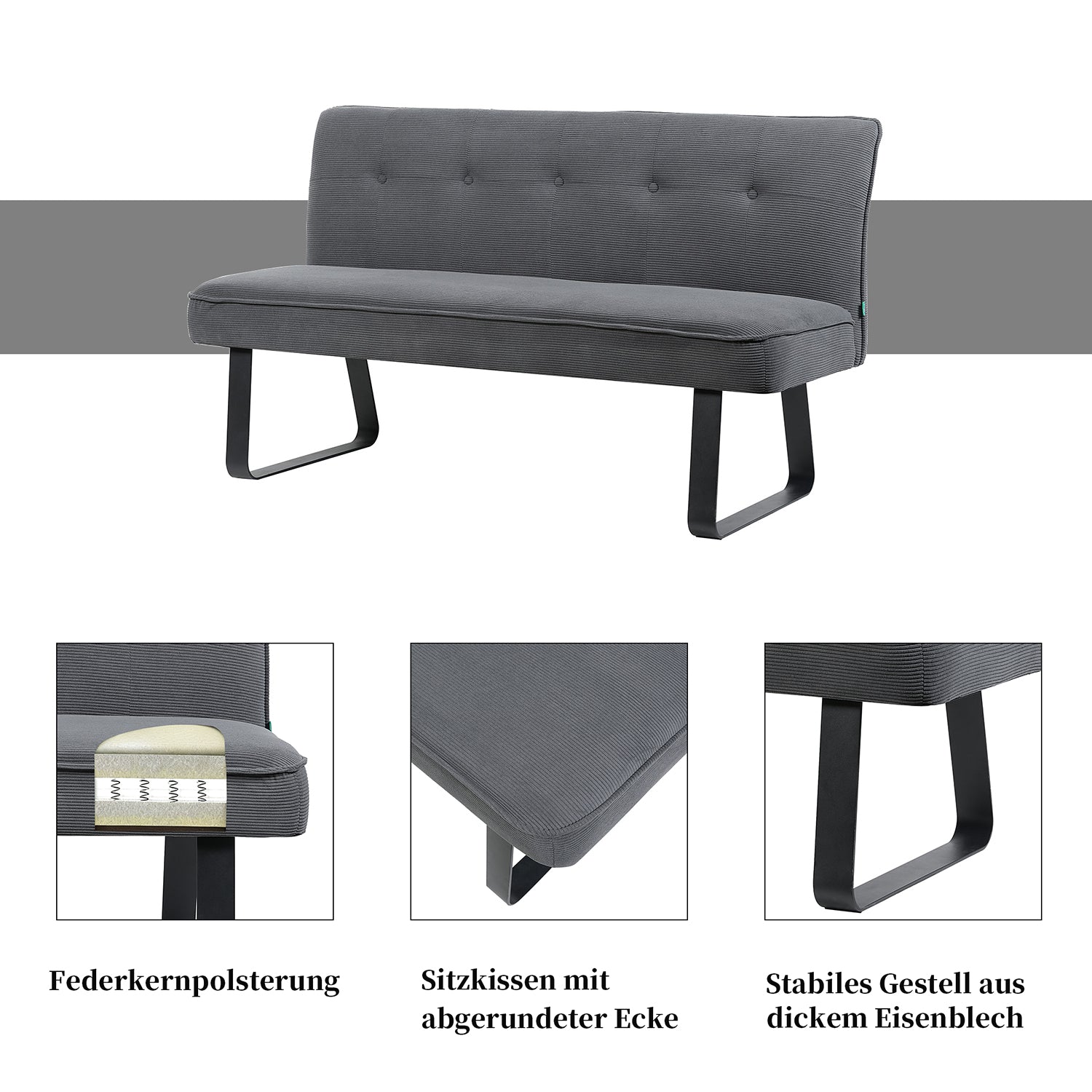 Esszimmerbank Emilia - Federkernpolsterung, mit Metallgestell