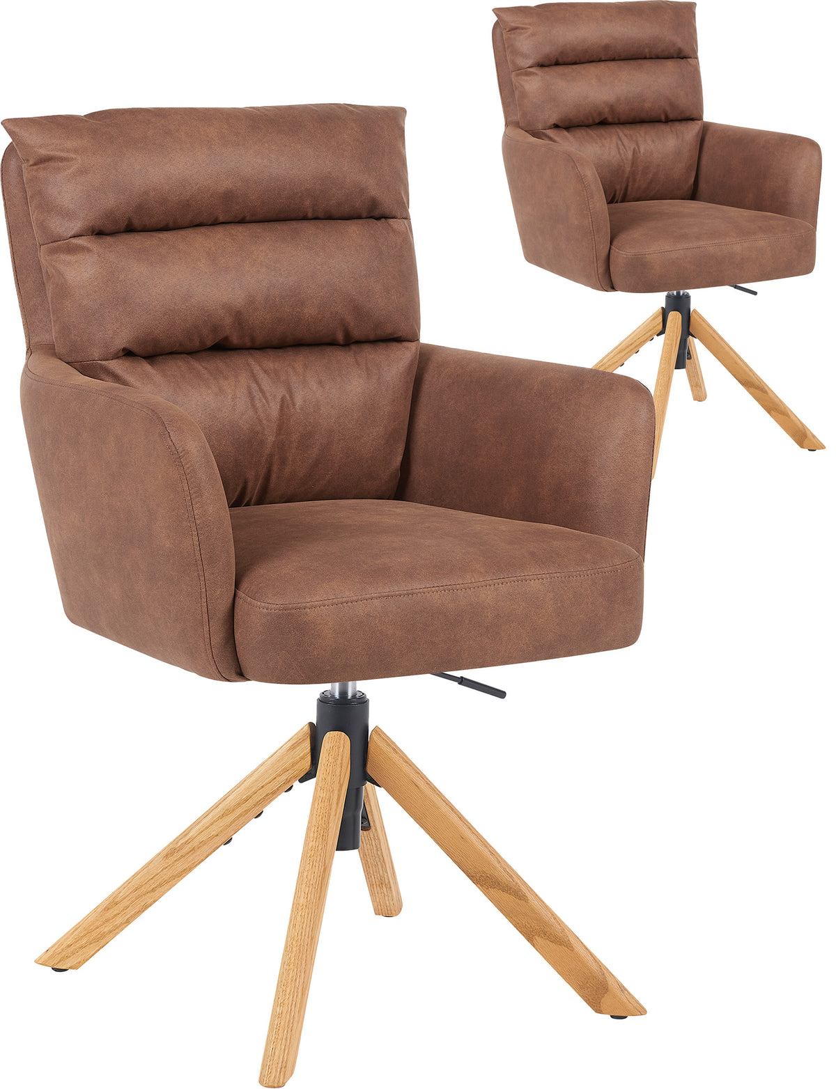 Esszimmerstuhl Mika-Jule 2er-Set - 360° drehbar, Rückstellfunktion,Eiche geölt Natur