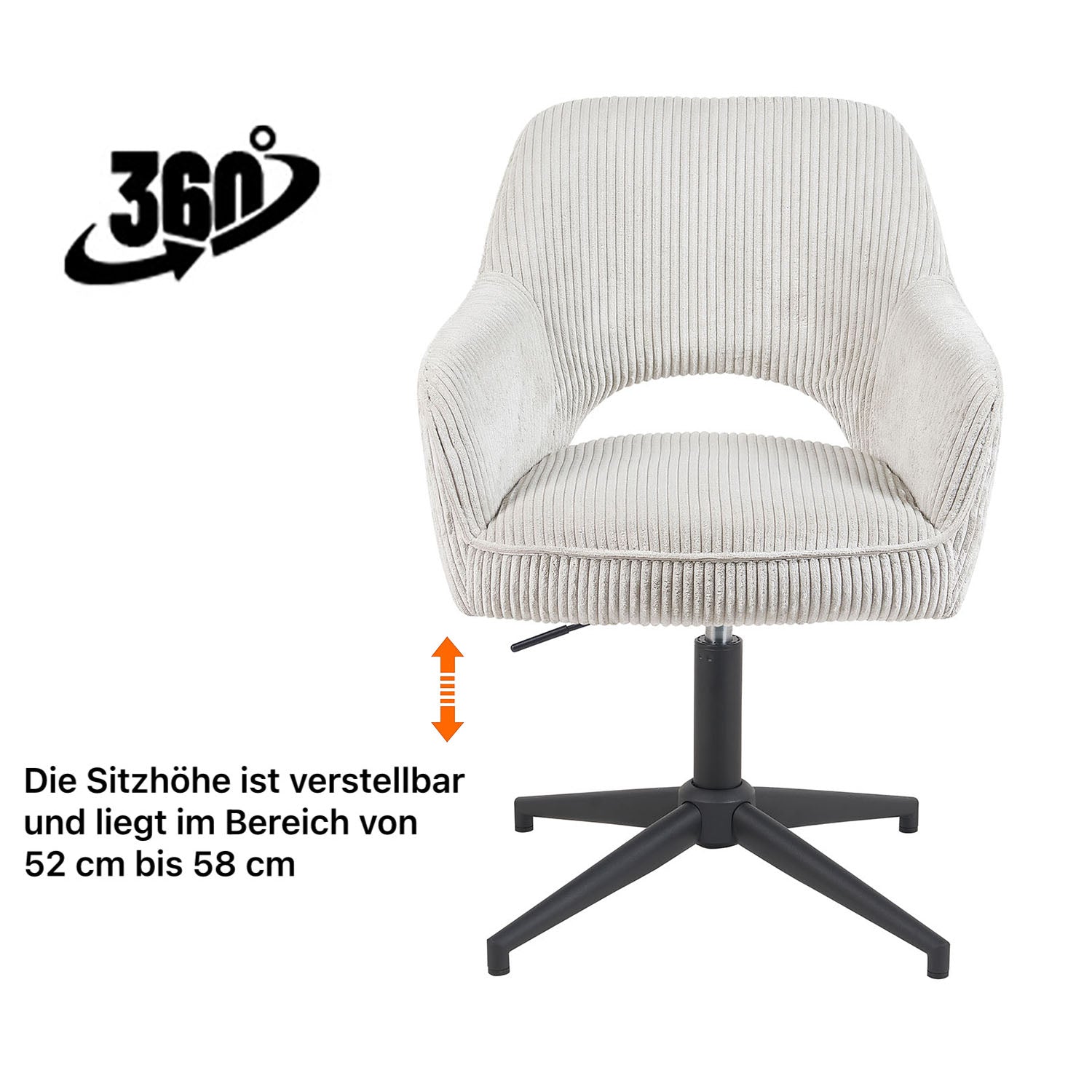 Esszimmerstuhl Mika-Bryn 2er-Set | 360° drehbar | höhenverstellbar | Metall pulverbeschichtet Matt-Schwarz | DUBI Möbel