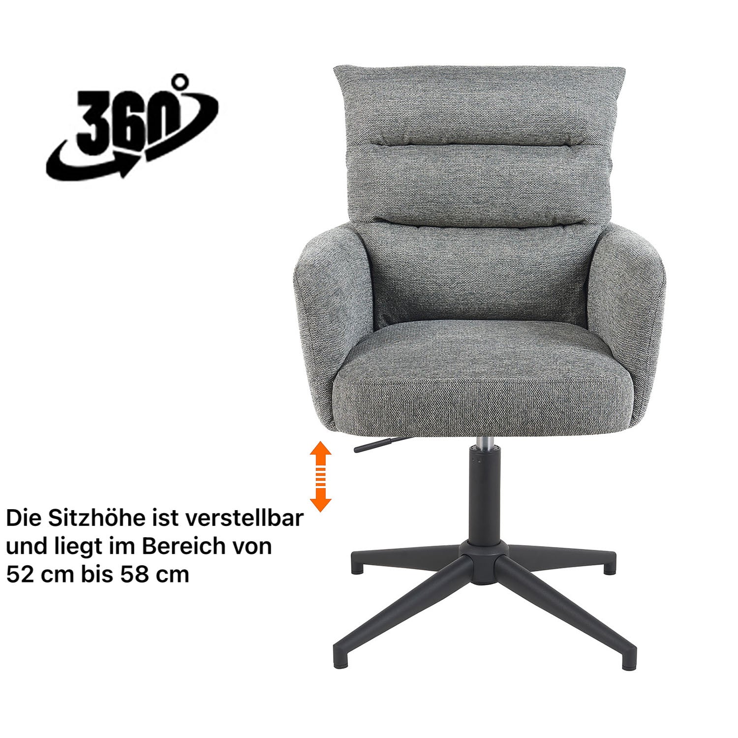 Esszimmerstuhl Mika-Romy 2er-Set | 360° drehbar | höhenverstellbar | Metall pulverbeschichtet Matt-Schwarz | DUBI Möbel