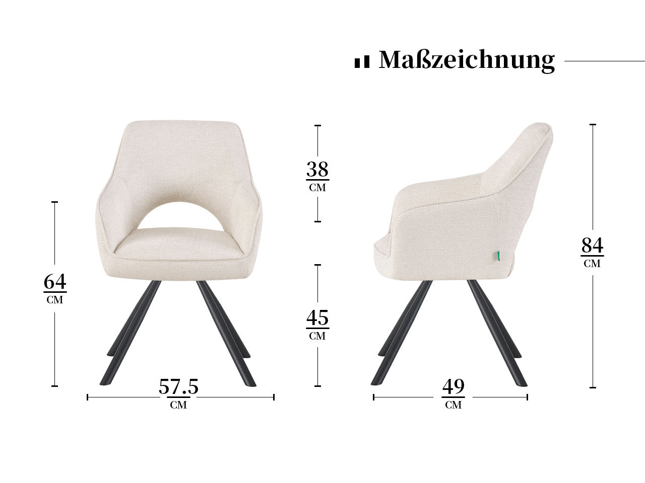Maßbild für Dining chair Retrobliss B01 180° rotatable (set of 2)