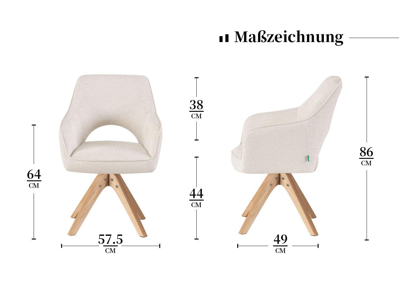 Maßbild für Chaise de salle à manger Thomas | Élégance rustique B03 | Rétrobliss