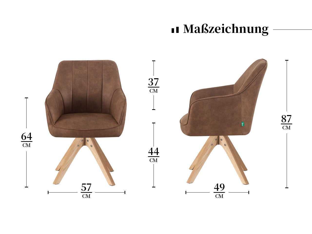Maßbild für Dining chair YUMA B03 360° rotatable (set of 2)