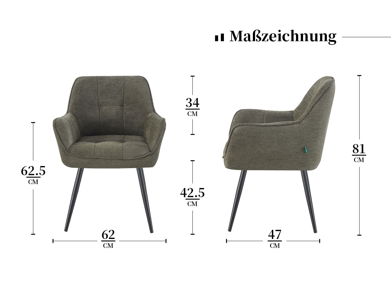 Maßbild für Dining chair KIELY B04 4-leg frame black set of 2