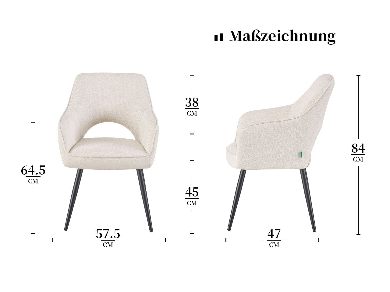 Maßbild für Chaise de salle à manger Thomas | Moderne Chic B04 | Rétrobliss