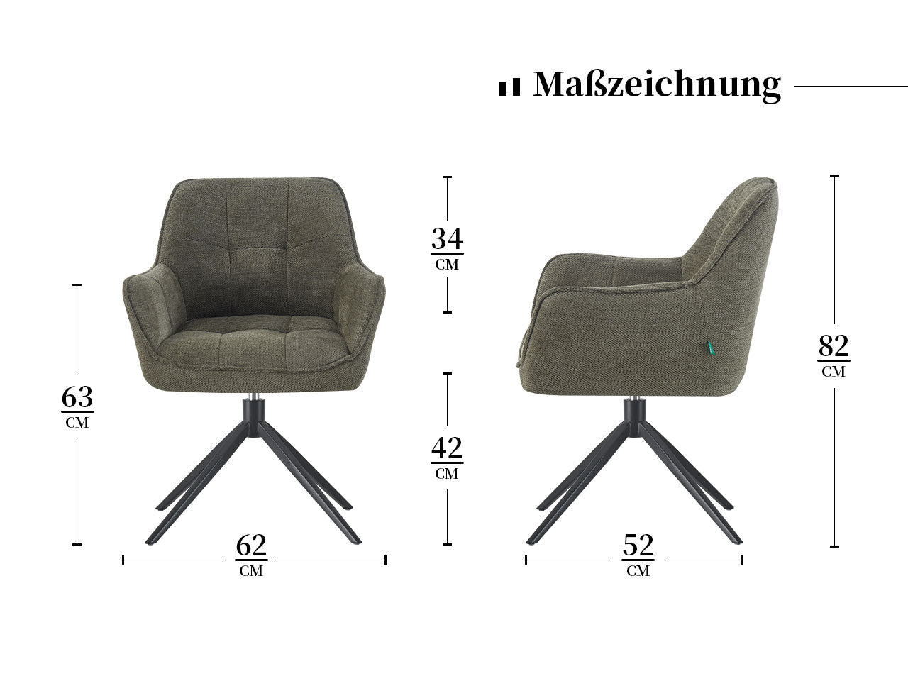 Maßbild für Dining chair KIELY B05 360° rotatable (set of 2)