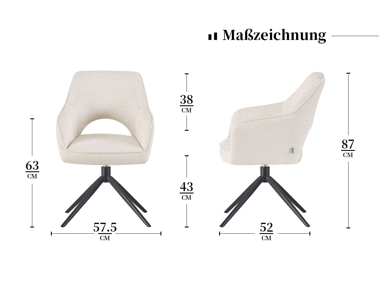 Maßbild für Chaise de salle à manger Thomas | Contemporain Luxe B05 | Rétrobliss