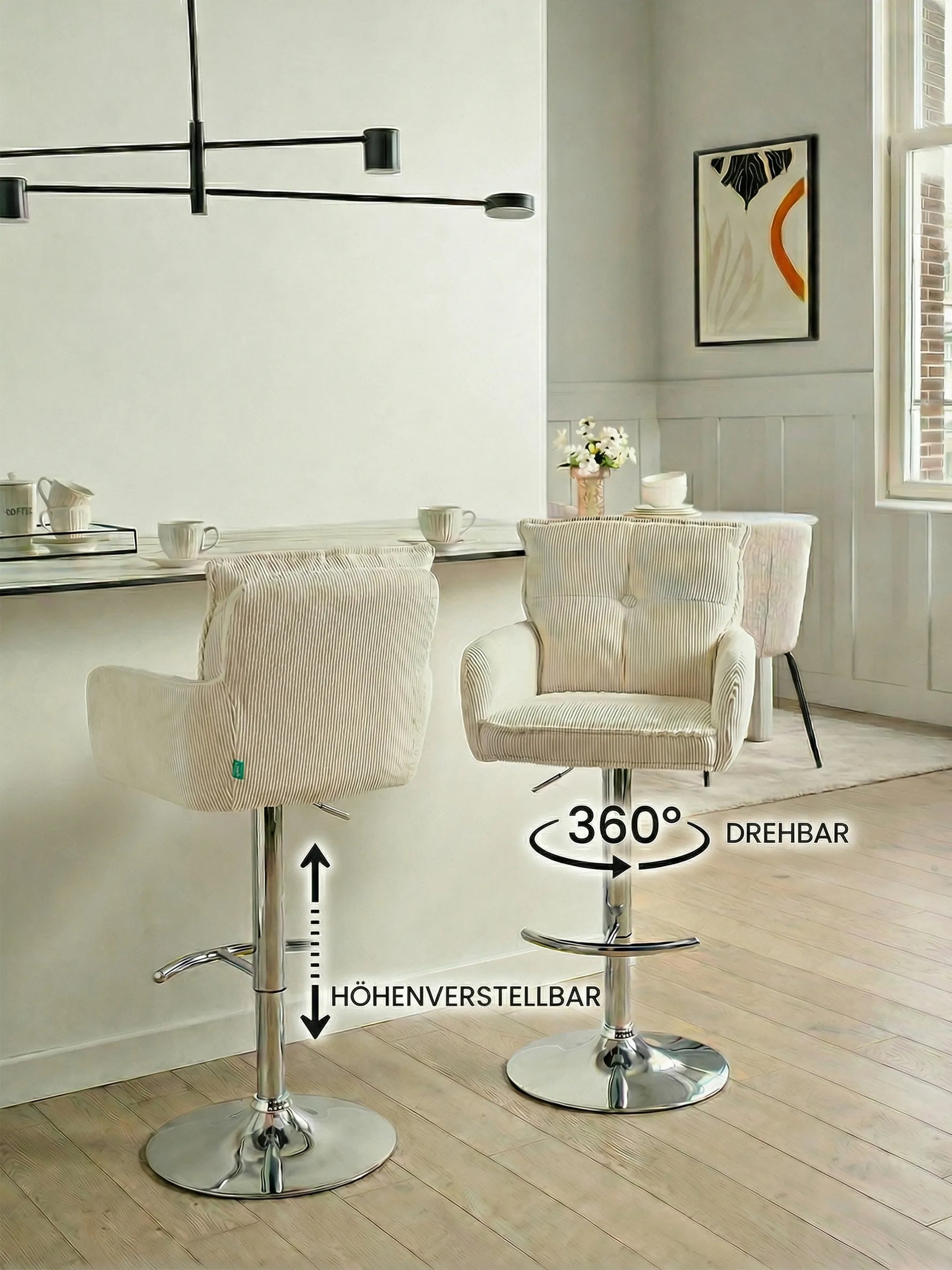 Kira 2er-Set- Premium Barhockerset in Cord oder Samtstoff