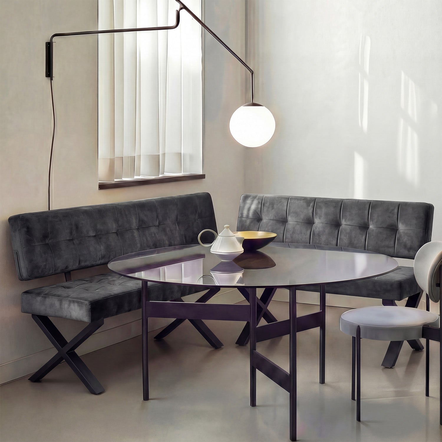 Eckbank EKA - Modulare Eckbank mit X Gestell beidseitig montierbar