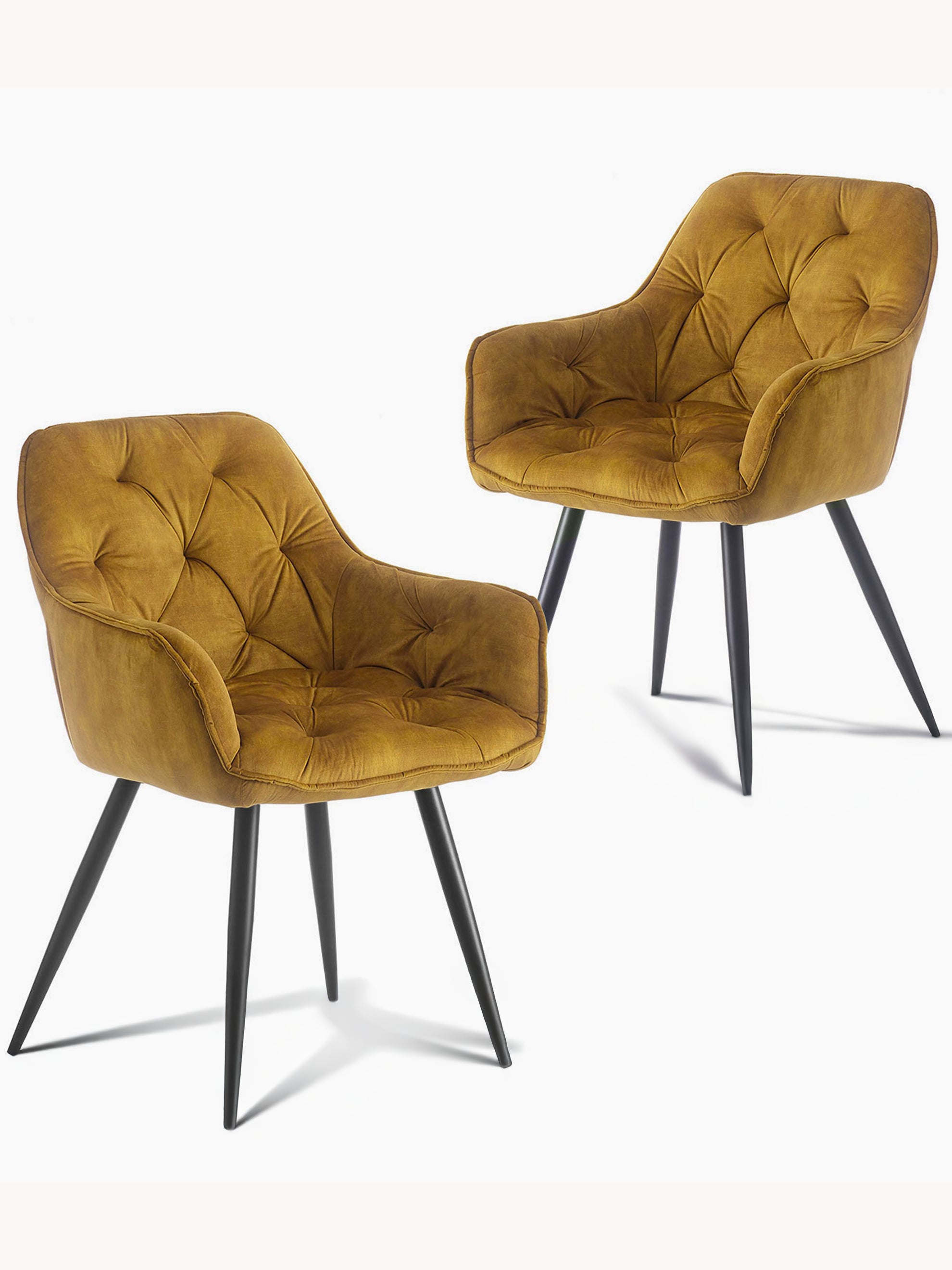 Drehstuhl DIETER 2er Set – Drehbarer Polsterstuhl mit Knopfsteppung & Metallgestell