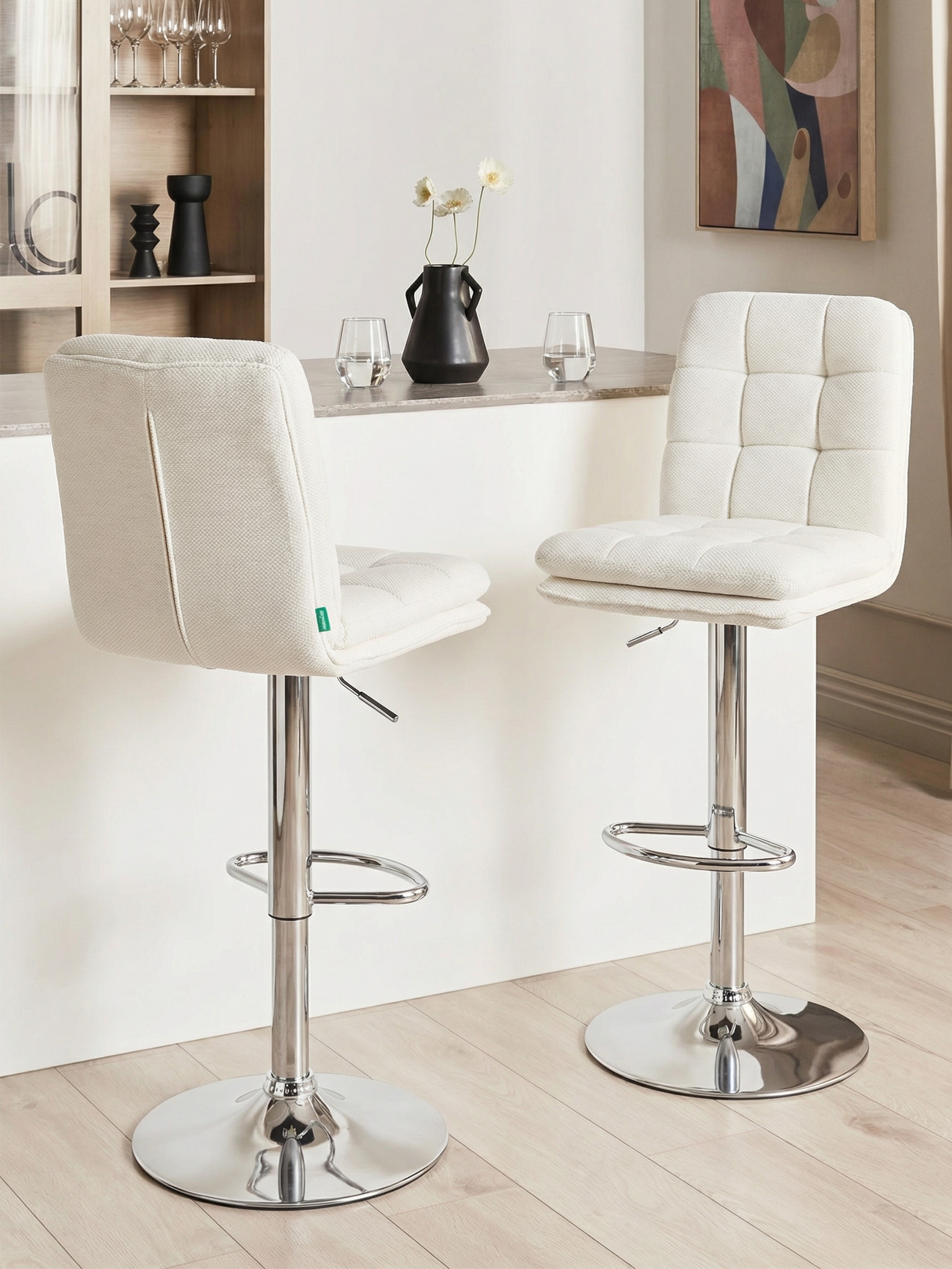 B-Ware Barhocker Juno, Creme, Chromgestell höhenverstellbar, drehbar