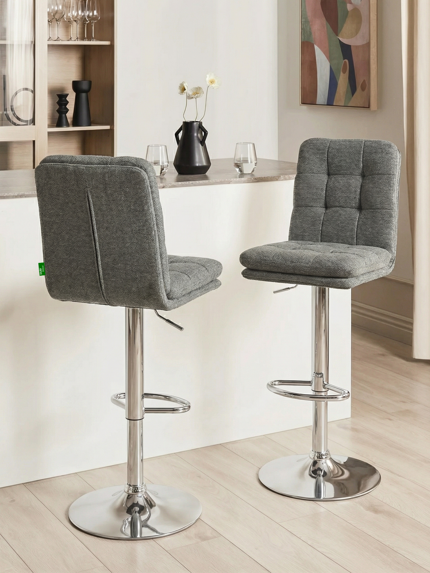 B-Ware Barhocker Juno, Grau, Chromgestell höhenverstellbar, drehbar