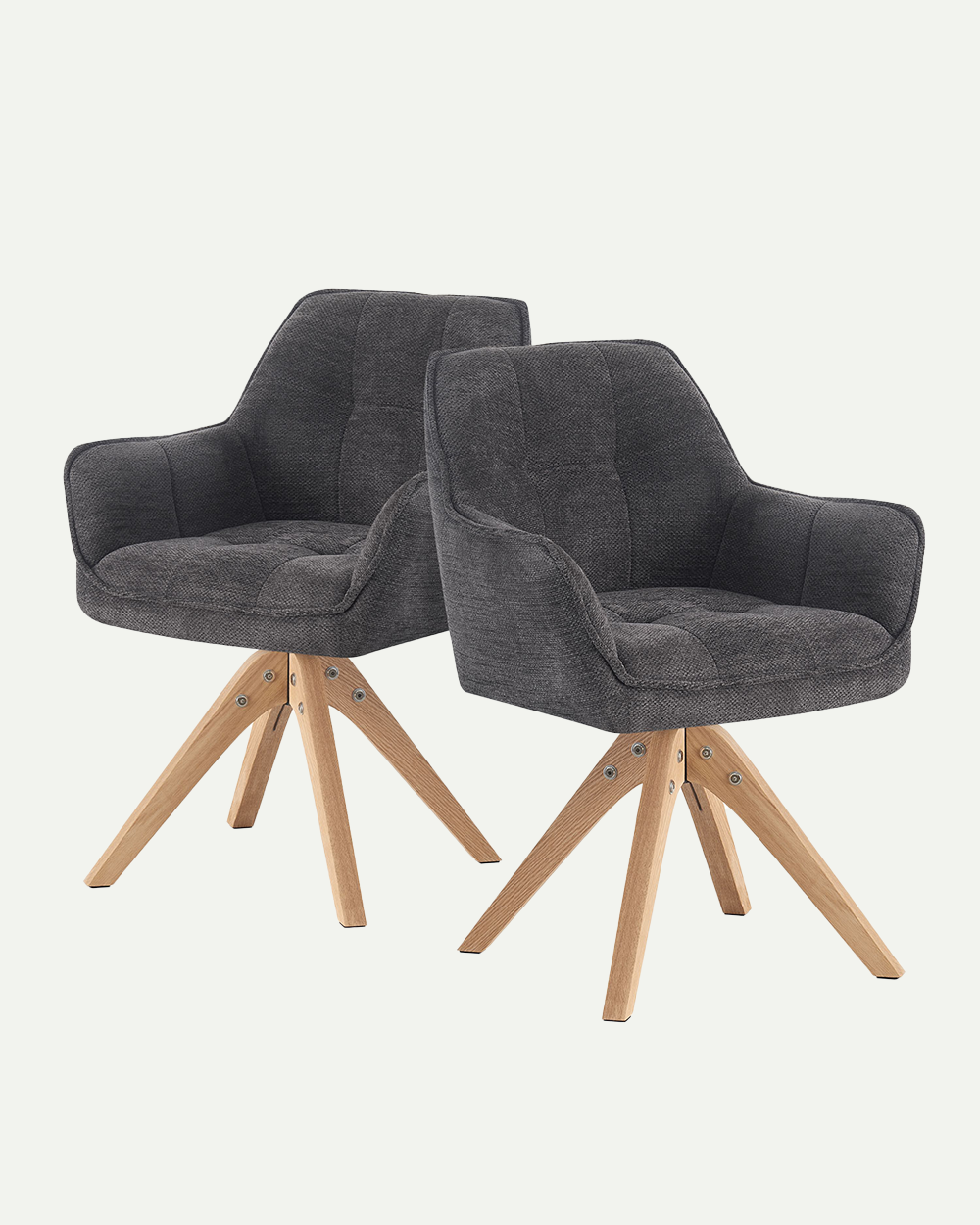 Esszimmerstühle THOMAS-LINA 2er Set, 360° drehbar, Massivholzgestell